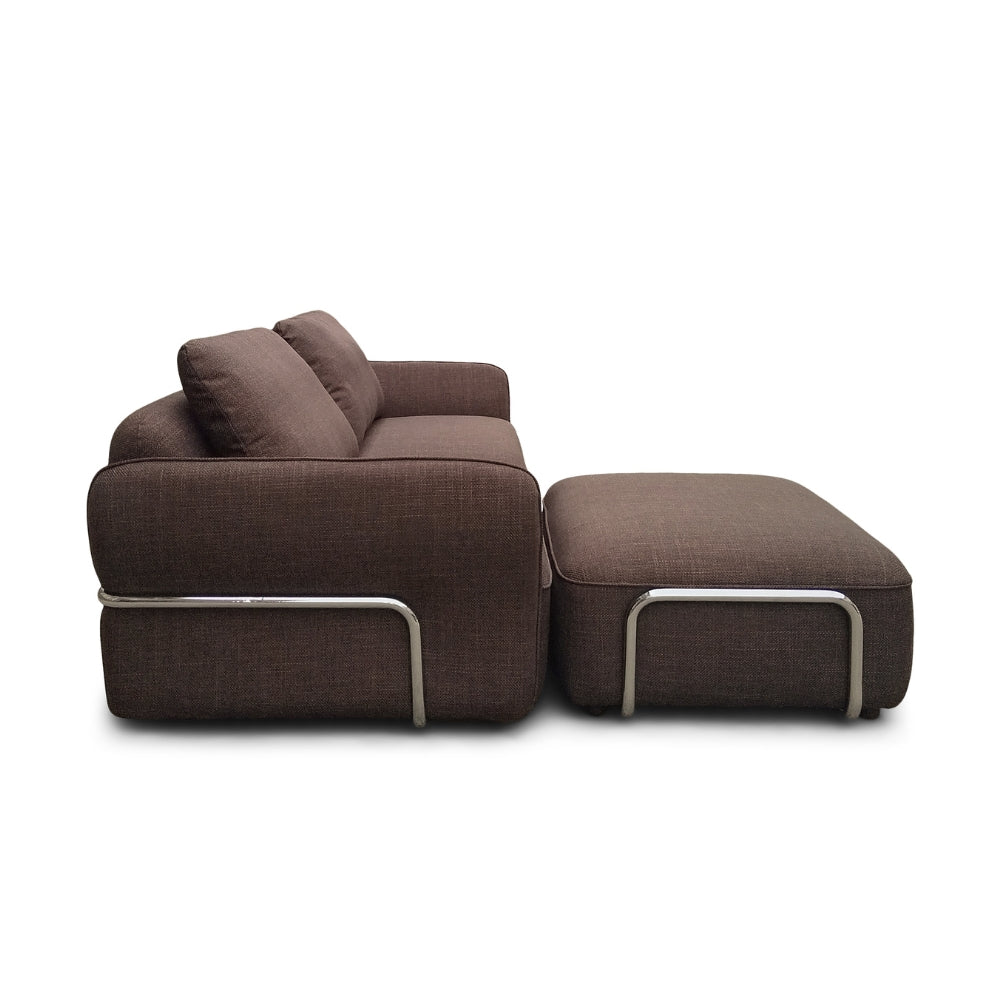 Lino Chrome Sofa m. Puff - 230 cm - Brun Stoff