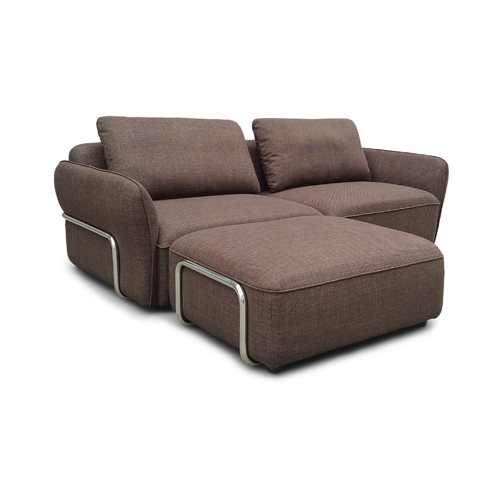 Lino Chrome Sofa m. Puff - 230 cm - Brun Stoff