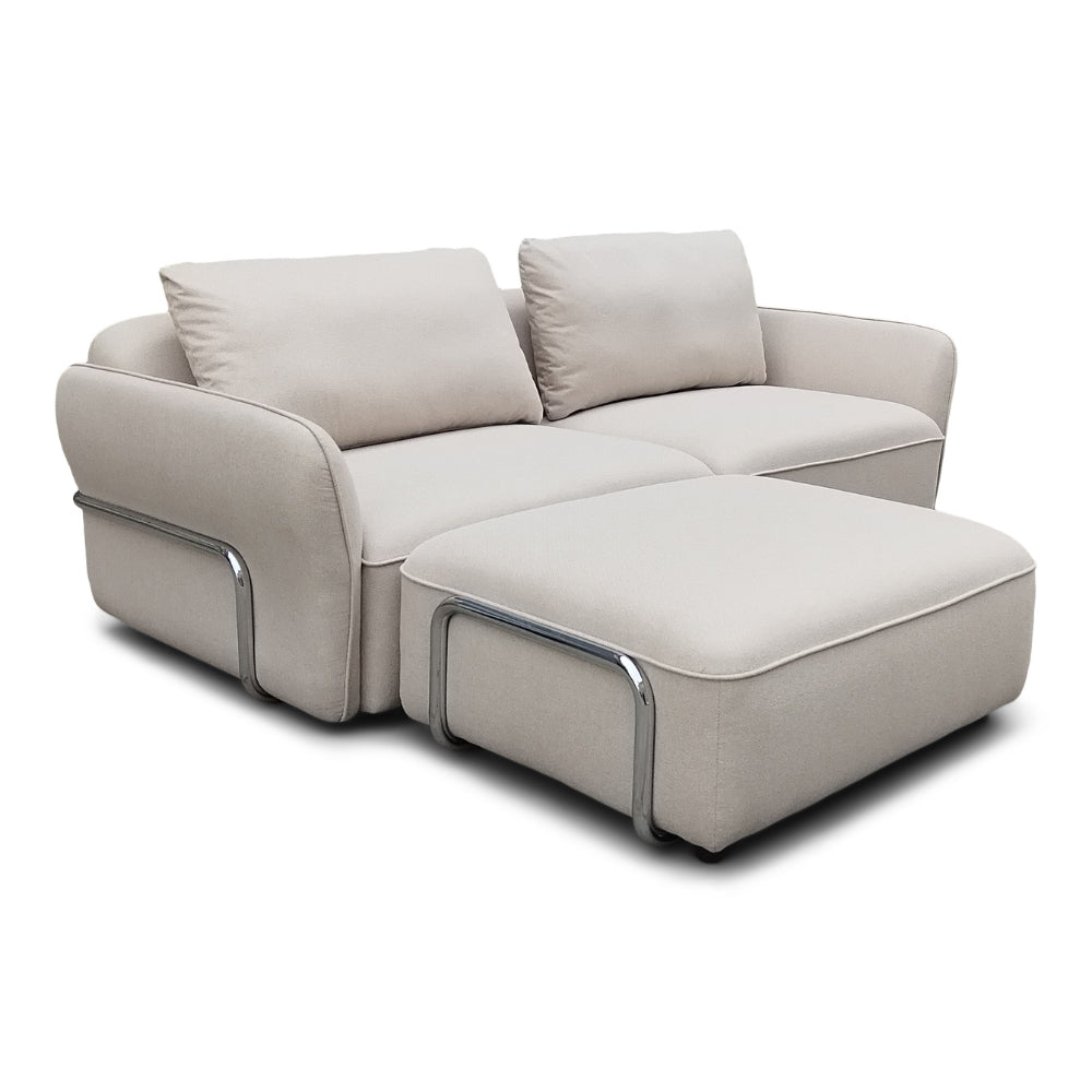 Lino Chrome Sofa inkl. puff - 230 cm - Beige stoff