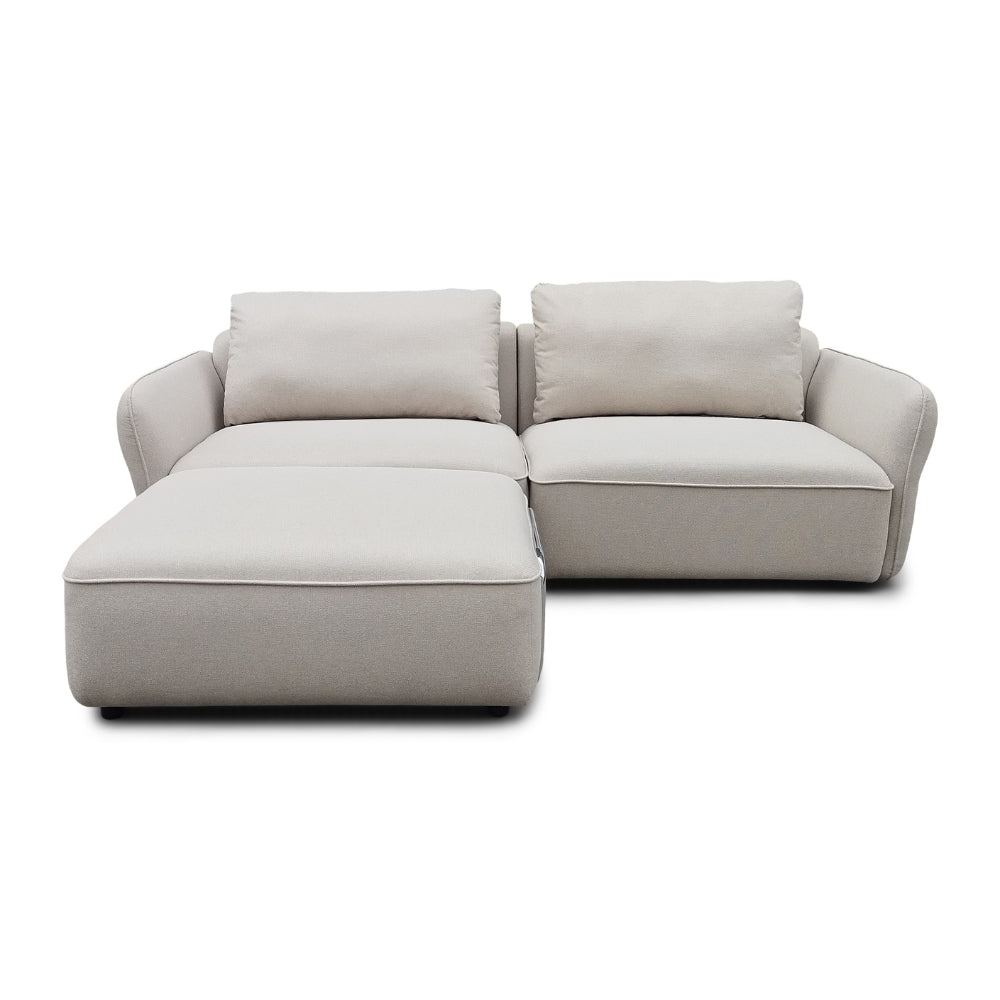 Lino Chrome Sofa m. Puff - 230 cm - Beige Stoff
