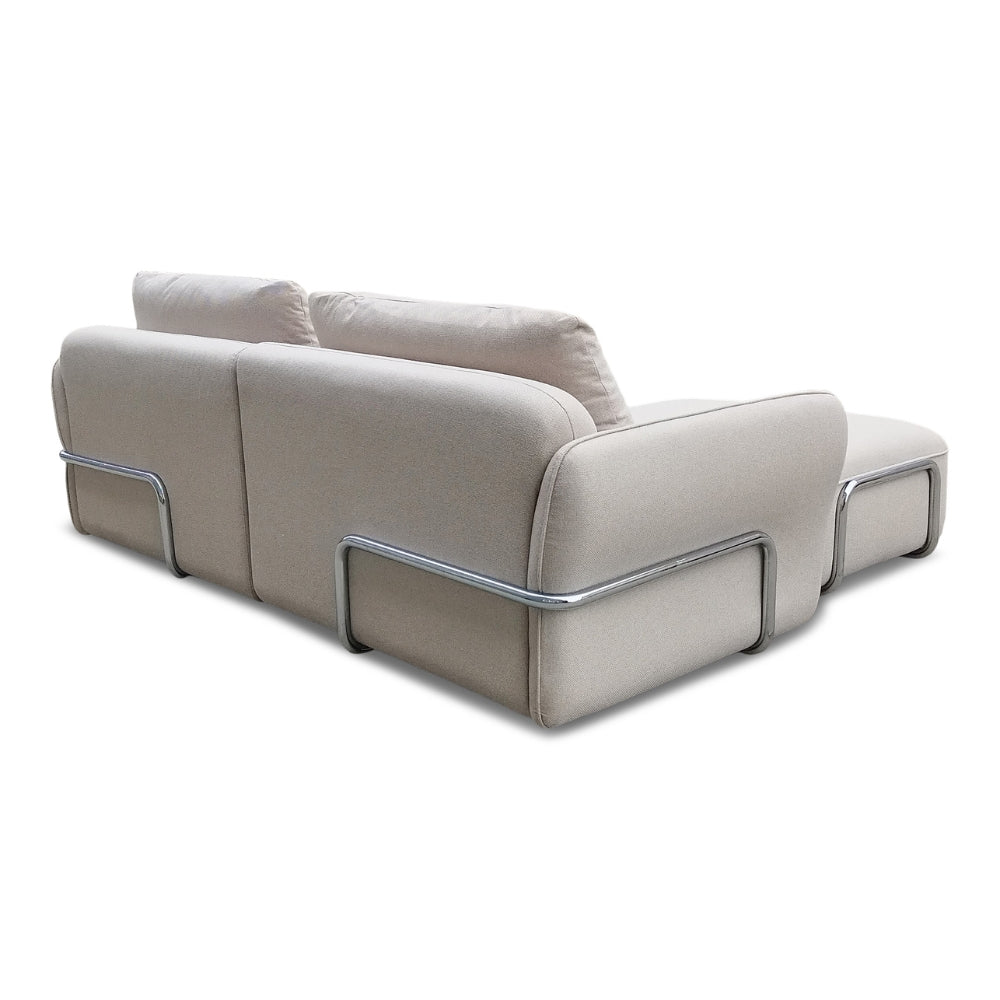 Lino Chrome Sofa m. Puff - 230 cm - Beige Stoff