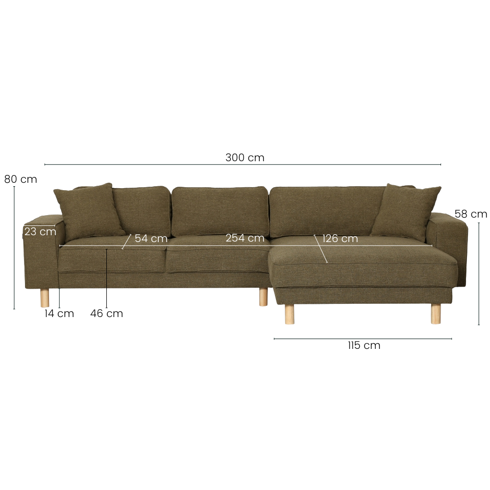 Maloy Sofa - Vendbar Chaiselong - 300 cm - Grønn