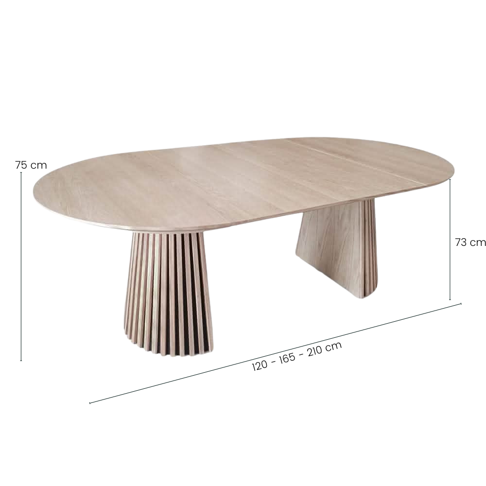 Måne Lamel Spisebord m. Ileggsplater - Ø120-165-210 cm - Lys Natur Eik