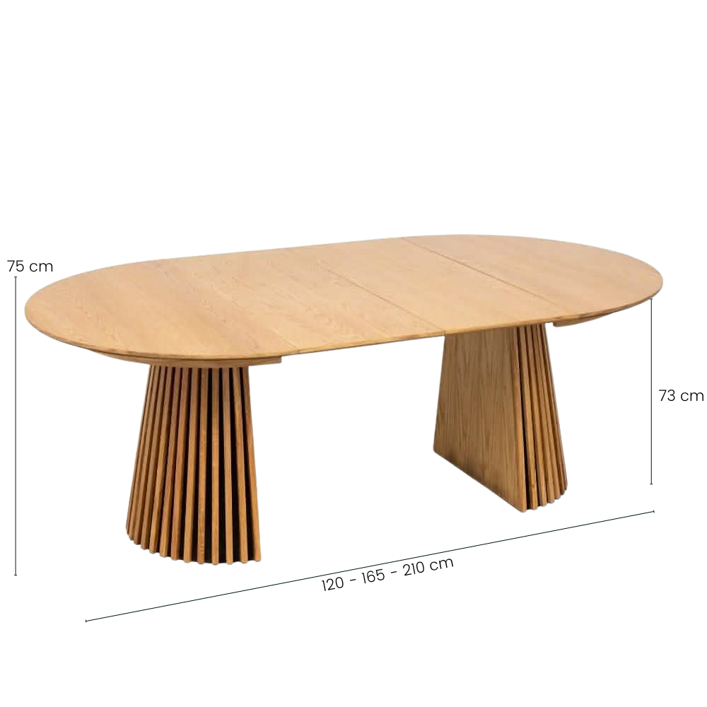 Måne Lamel Spisebord m. Tilleggsplater - Ø120-165-210 cm - Natur Eik