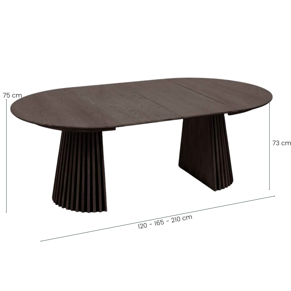 Måne Lamell Spisebord m. Ileggsplater - Ø120-165-210 cm - Smoked Eik