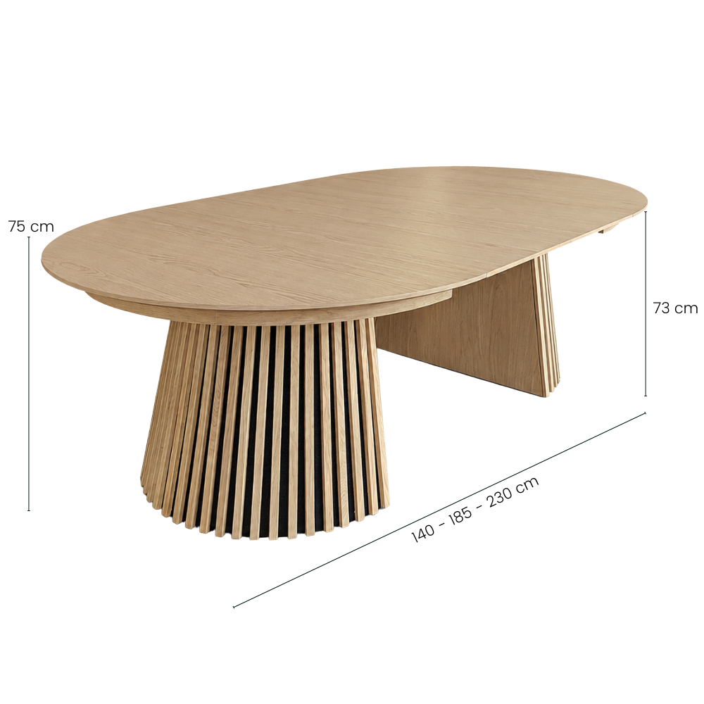 Måne Lamel Spisebord m. Ileggsplater - Ø140-185-230 cm - Lys Natur