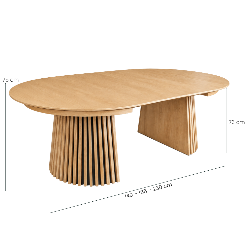 Måne Lamel Spisebord m. Ileggsplater - Ø140-185-230 cm - Natur Eik