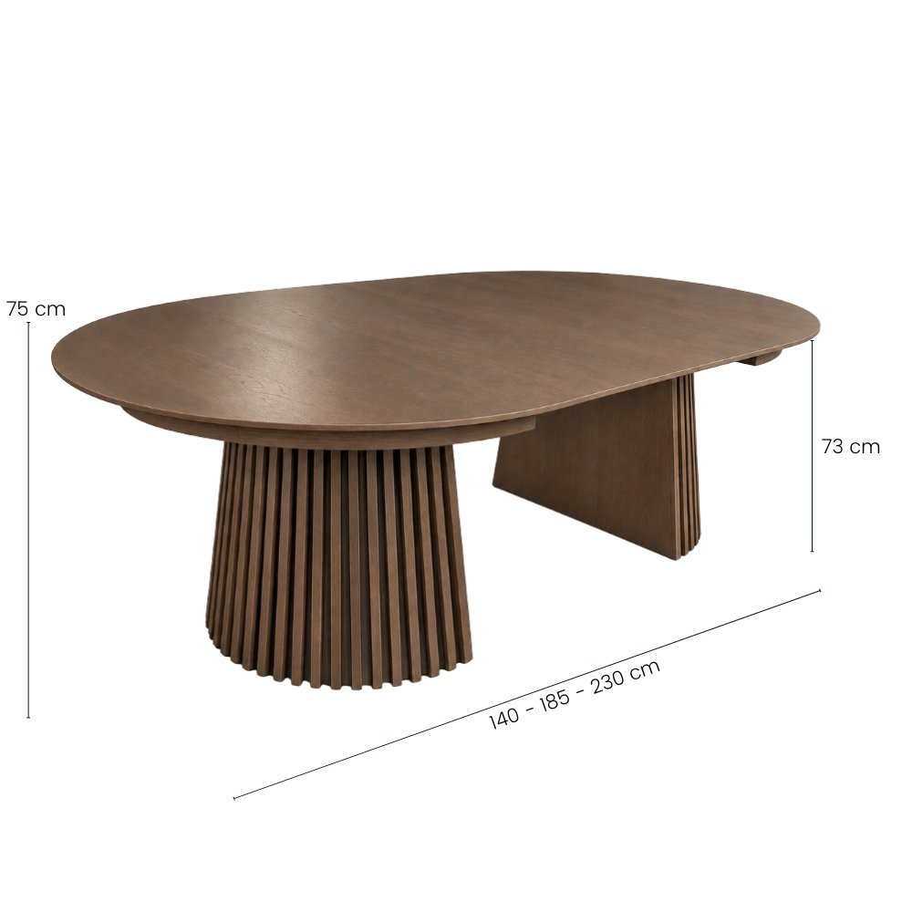 Måne Lamel Spisebord m. Tilleggsplater - Ø140-185-230 cm - Smoked Eik