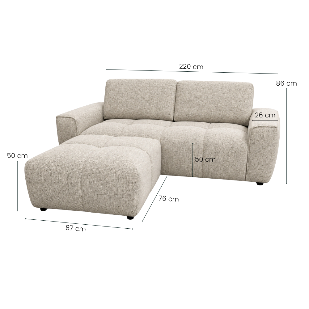 Maui 220 cm Sofa Inkl. Puff - Beige