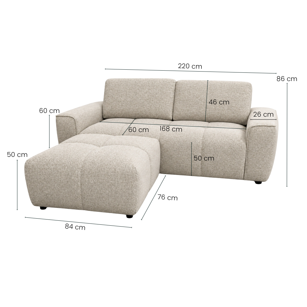 Maui Sofa m. Puff - 220 cm - Beige