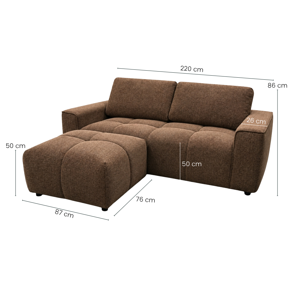 Maui 220 cm Sofa Inkl. Puff - Brun
