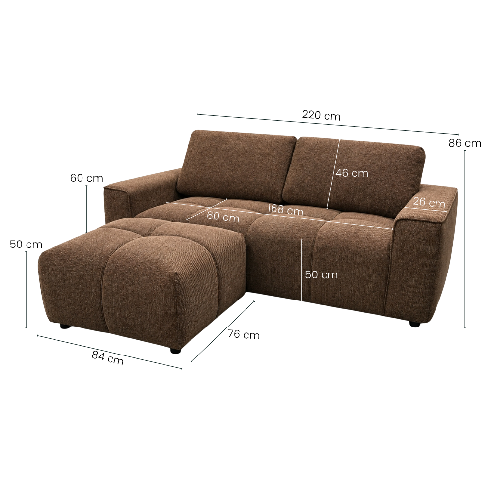 Maui Sofa m. Puff - 220 cm - Brun