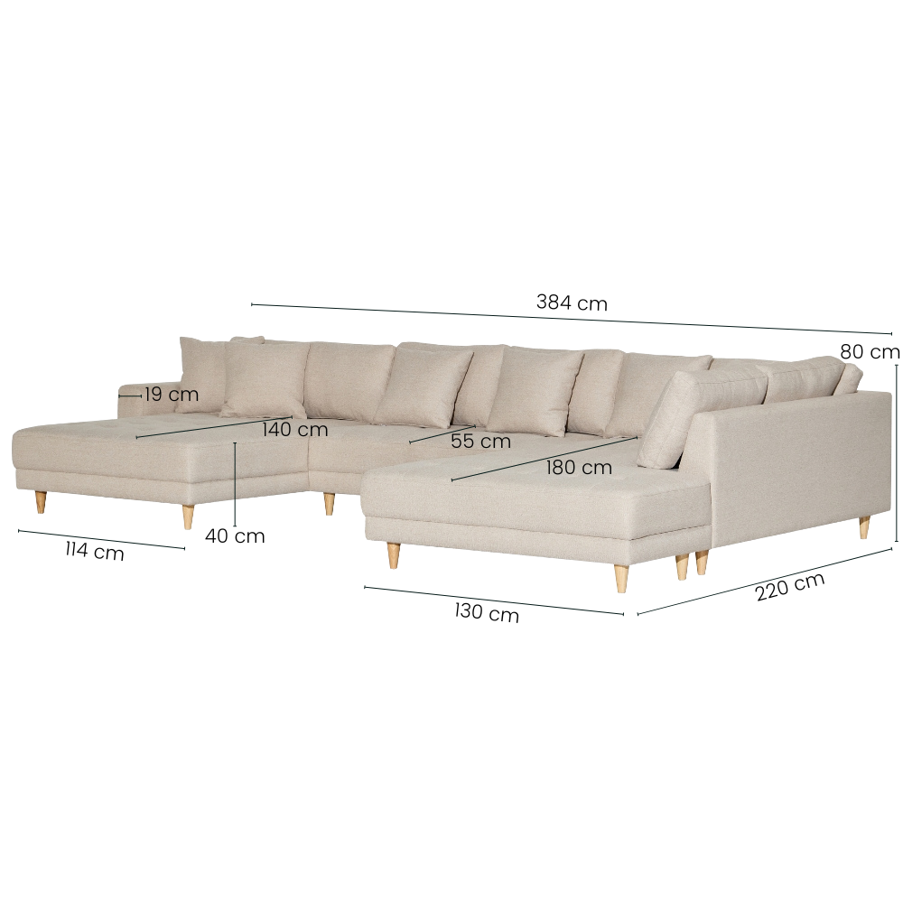 Milo U-sofa m. Open-end - Høyrevendt - Beige