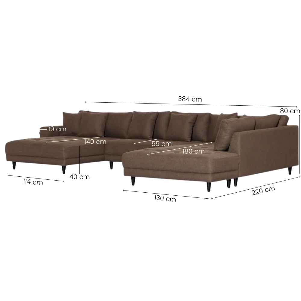 Milo U-sofa - Høyrevendt - Brun