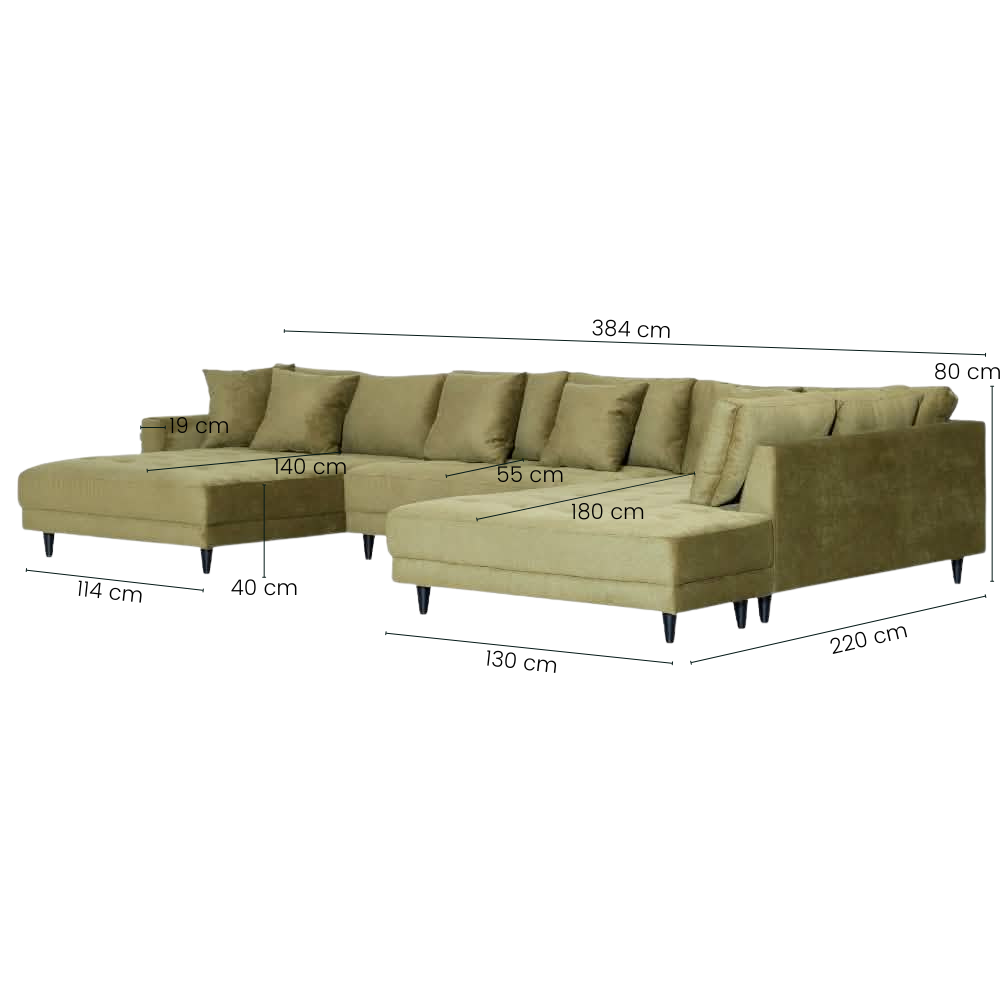 Milo U-sofa - Høyrevendt - Olivengrønn