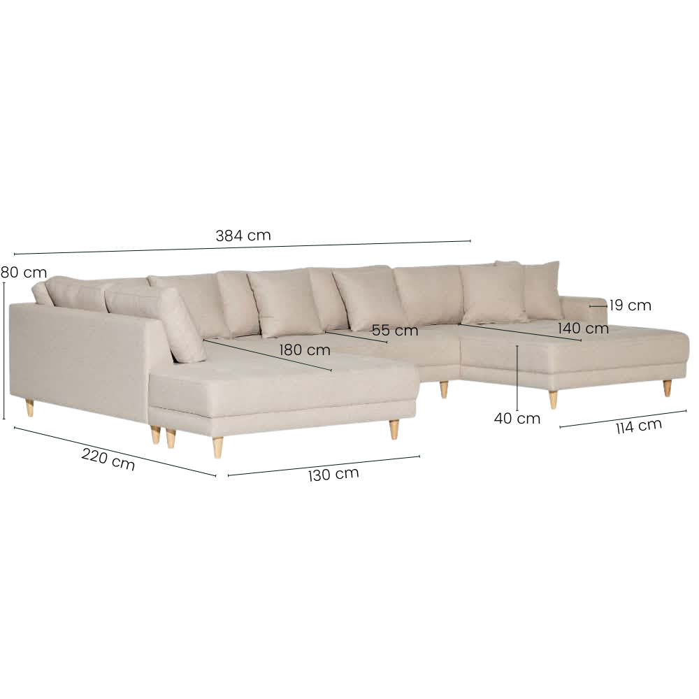 Milo U-sofa m. Open-end - Venstrevendt - Beige