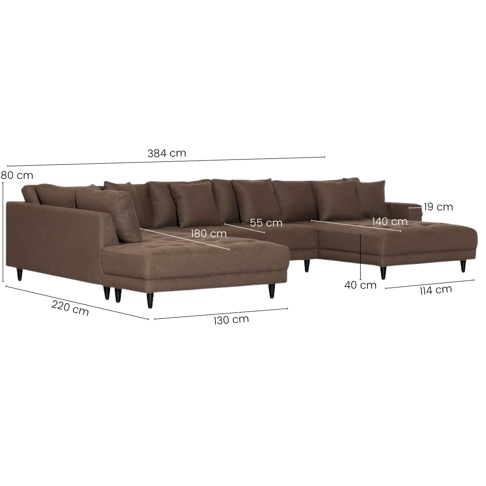 Milo U-sofa - Venstrevendt - Brun stoff