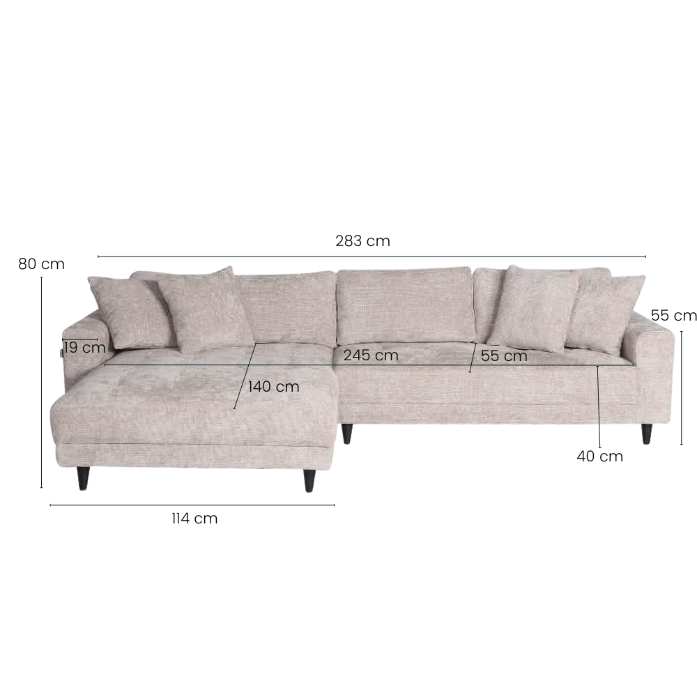 Milo Sofa - Vendbar Sjeselong - 283 cm - Grå/Beige