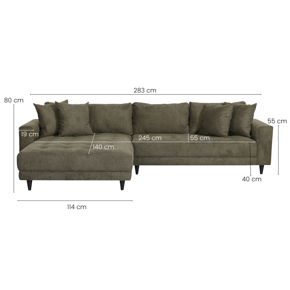 Milo Sofa - Vendbar Sjeselong - 283 cm - Grønn
