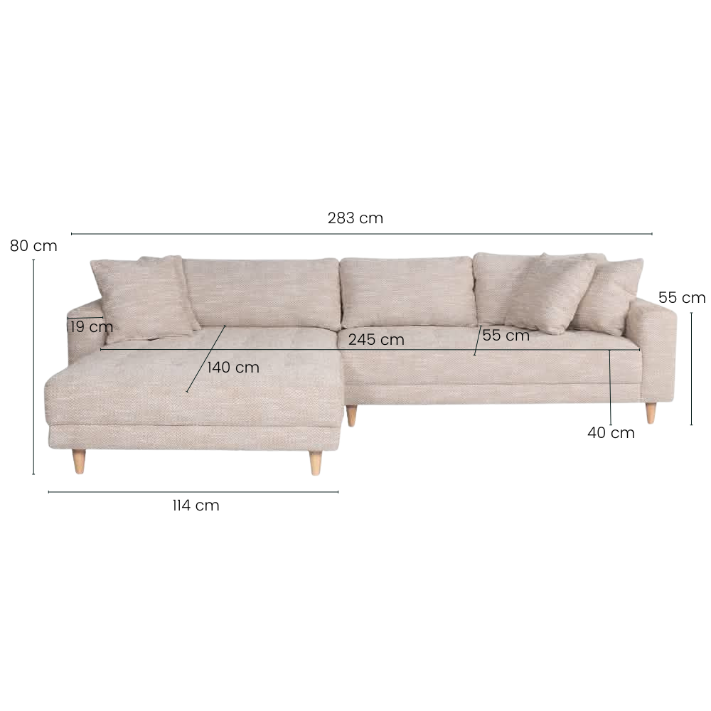 Milo Sofa - Vendbar Sjeselong - 283 cm - Gul/Hvit
