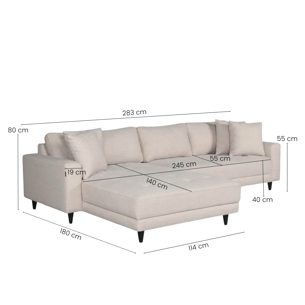 Milo Sofa - Vendbar Sjeselong - 283 cm - Beige