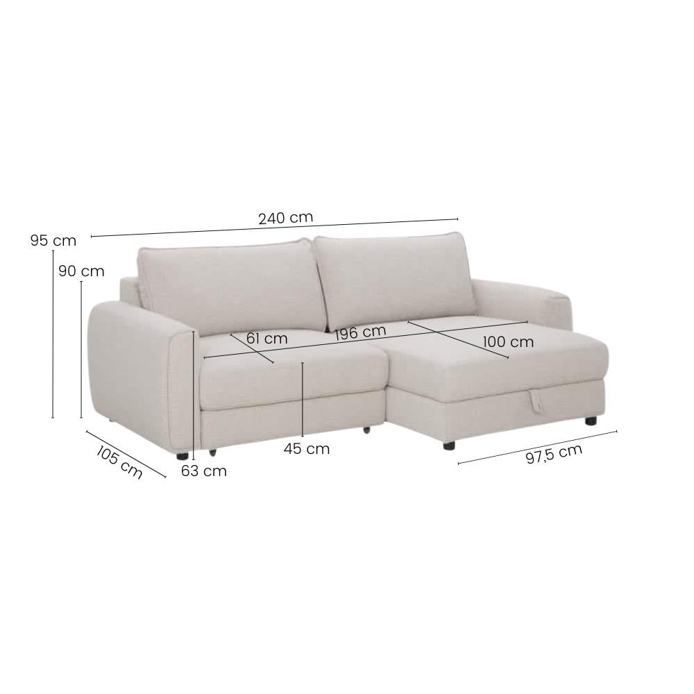 Naya Sofa med elektronisk modul - Høyrevendt - Beige Boucle