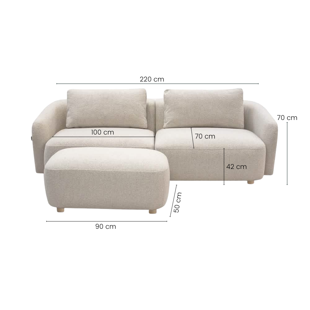 Nolio Modulsofa m. Puff - 220 cm - Beige Boucé
