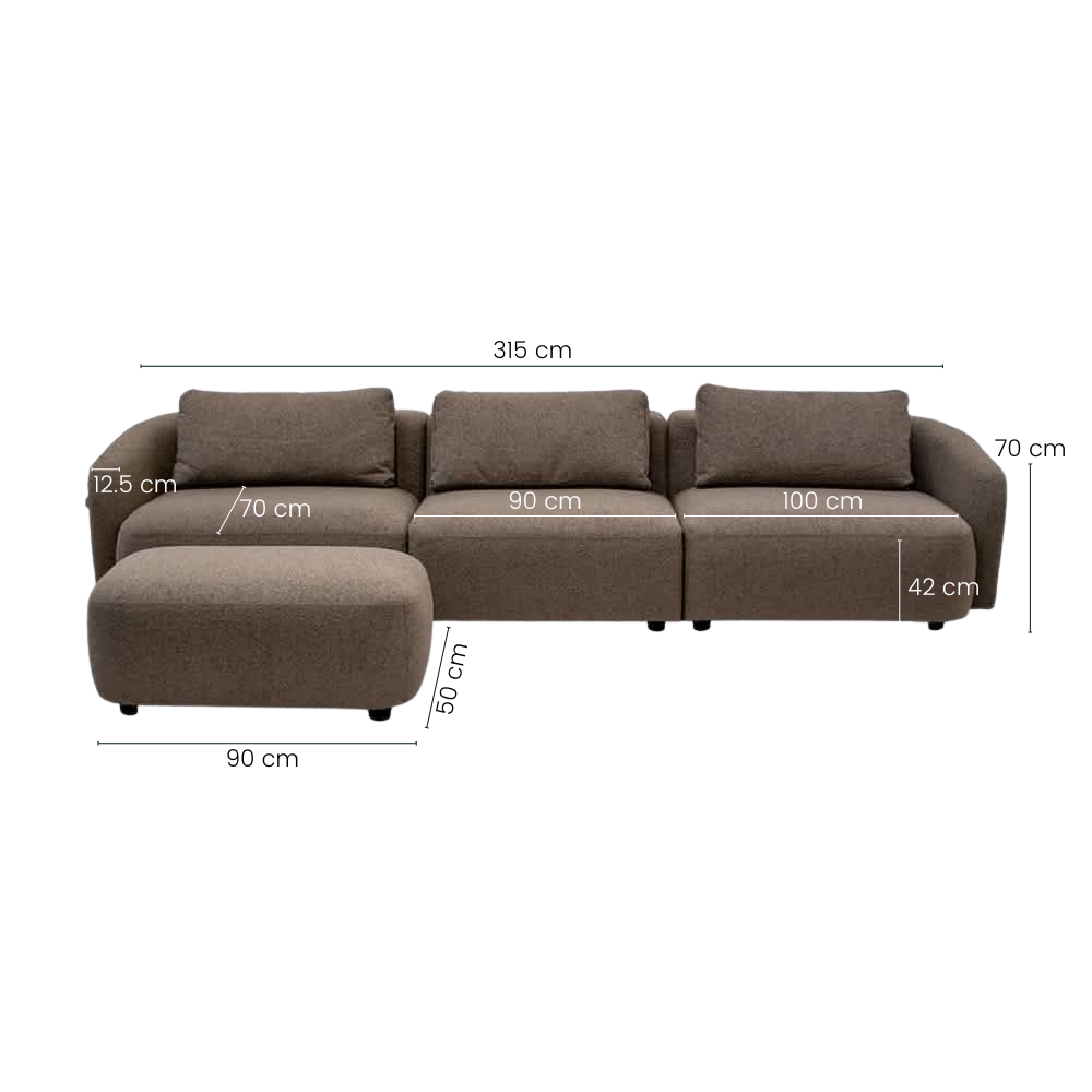 Nolio Modulsofa m. Puff - 315 cm - Brun Bouclé
