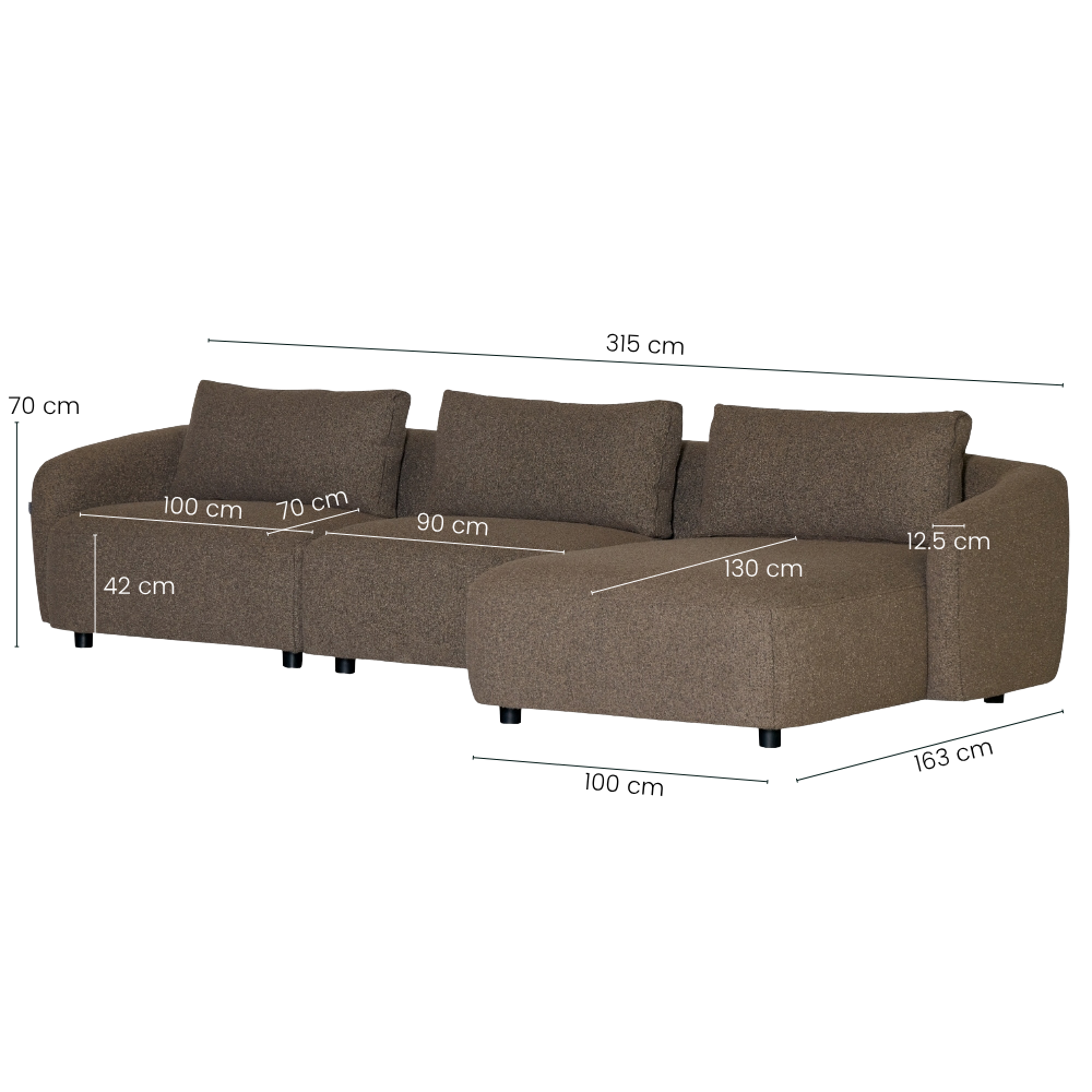 Nolio Modulsofa m. Høyrevendt Sjeselong - 315 cm - Brun Bouclé