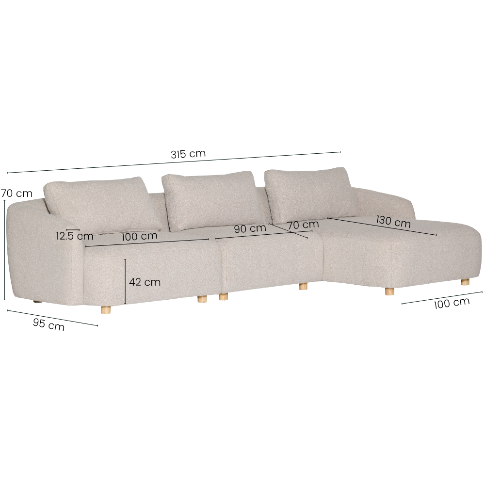 Nolio Modulsofa m. Høyrevendt Sjeselong - 315 cm - Beige Bouclé