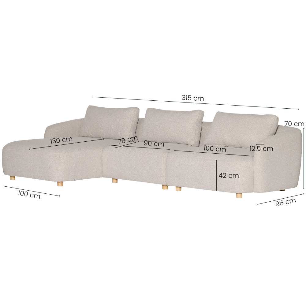 Nolio Modulsofa m. Venstrevendt Sjeselong - 315 cm - Beige Bouclé