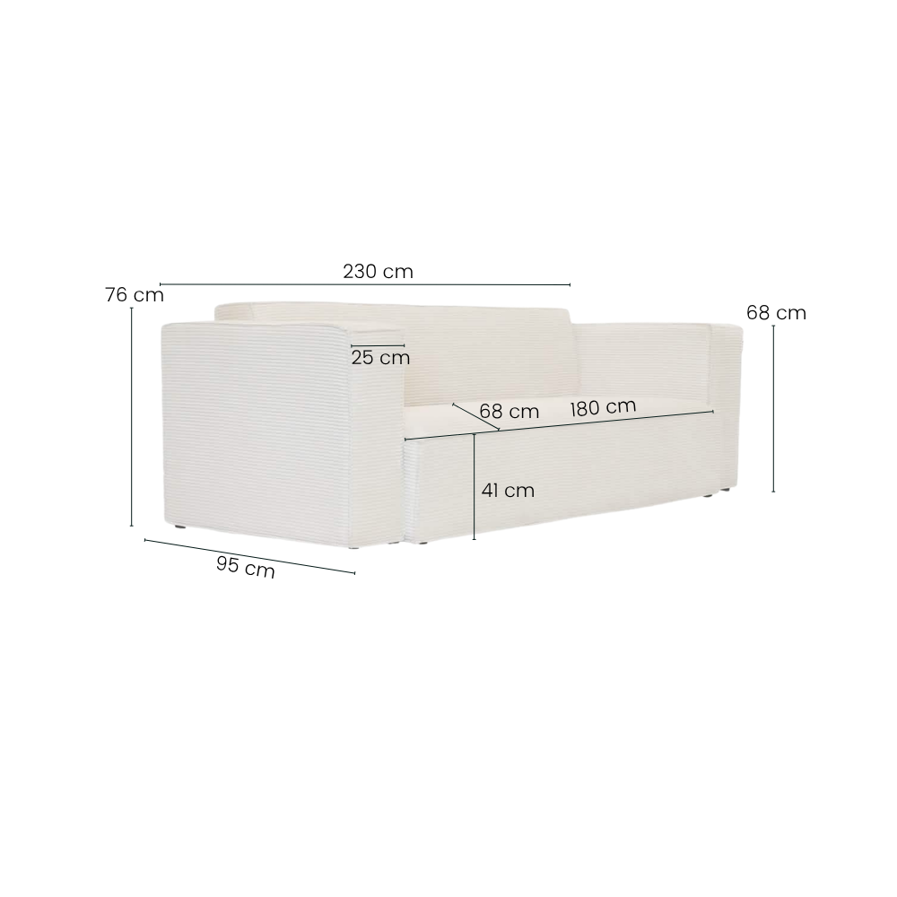 Ollie Sofa - 230 cm - Lys Bredstripet Kordfløyel