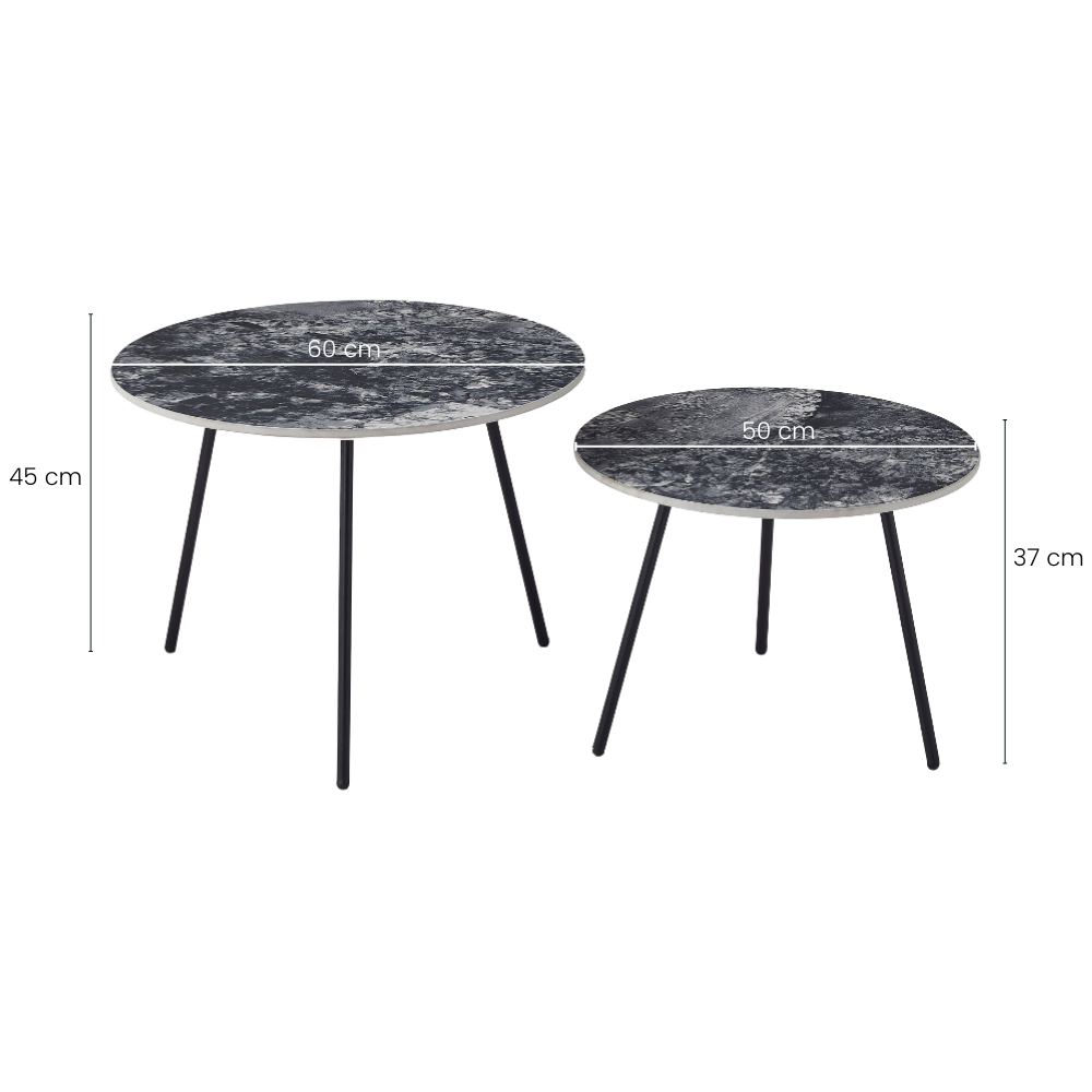 Ori Sofabordsett - Ø60/Ø50 cm - Grå