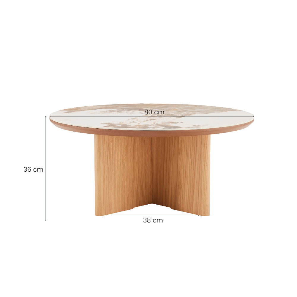 Rio Keramikk Sofabord - Ø80 cm - Natur Eik