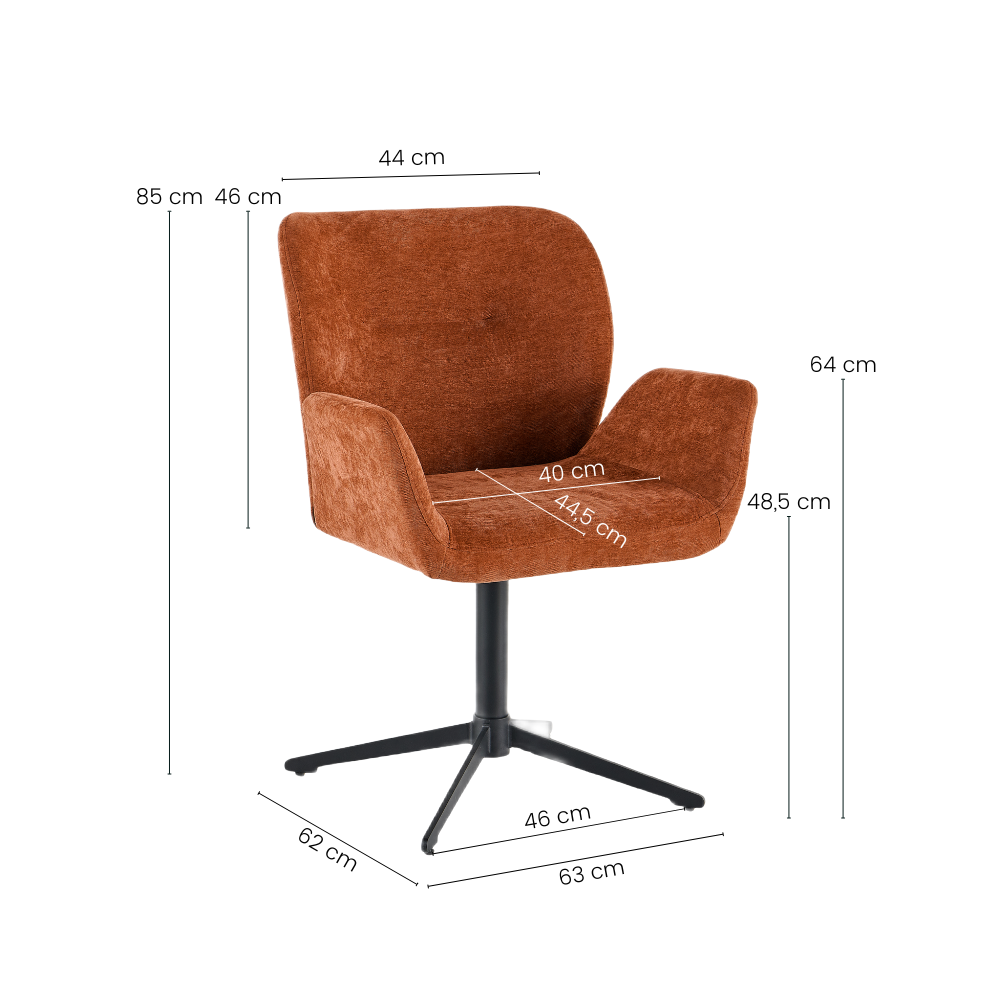 Harvie Spisestol - Rust Stoff m. Sorte Metallben