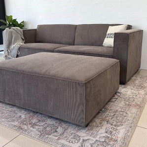 Balu Sofa - Grå/Brun Fløyel inkl. puff - 230 cm