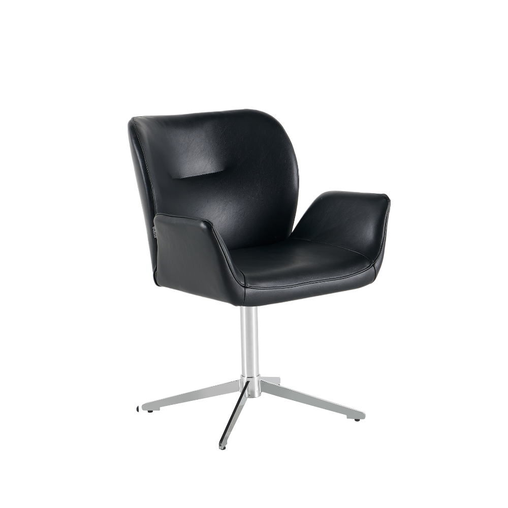 Harvie Spisestol i Sort Skinn m. Chrome ben