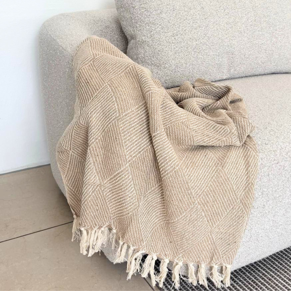 Cort Plaid - Råhvit / Beige Bomull