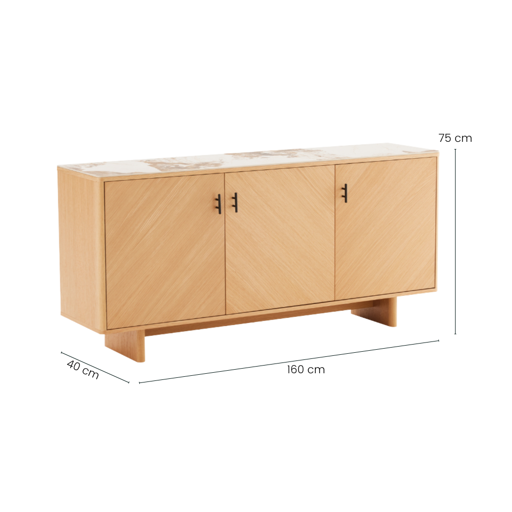 Tiva Skjenk m. Keramisk Topp - 160 cm - Natur Eik