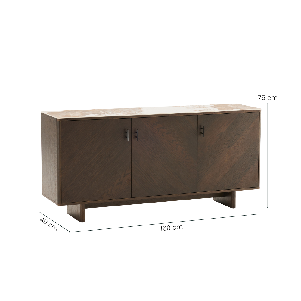 Tiva Skjenk m. Keramisk Topp - 160 cm - Smoked Eik