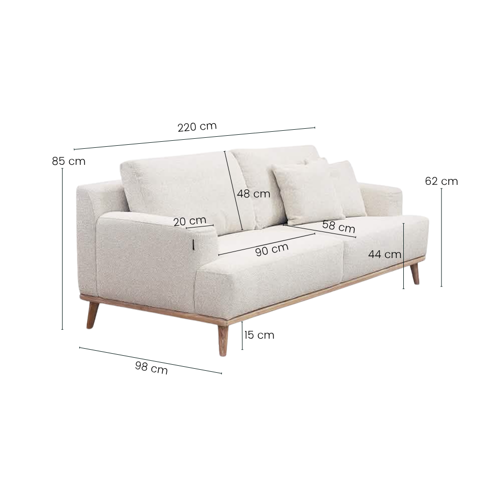 Tomson 3-pers. Sofa - 220 cm - Beige