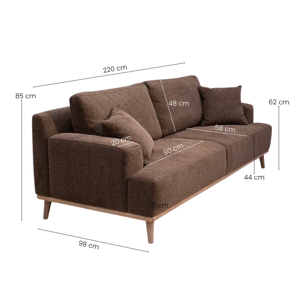 Tomson 3-seters Sofa - 220 cm - Brun