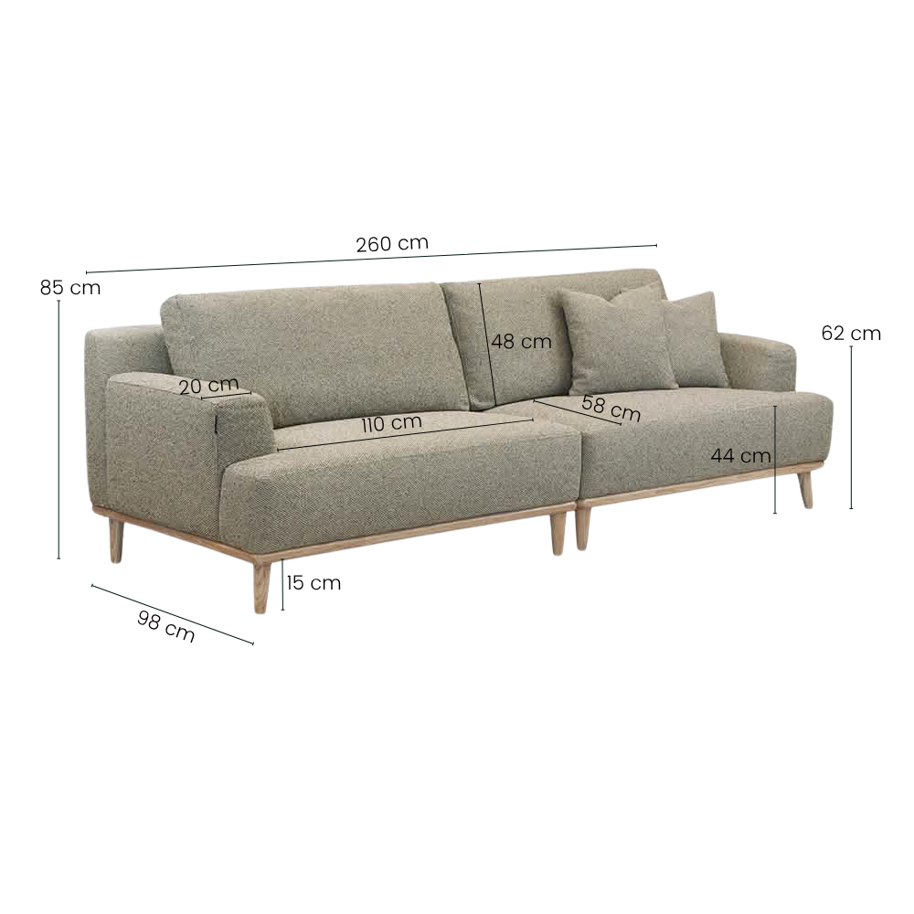 Tomson 4-pers. Sofa - 260 cm - Grøn/Beige