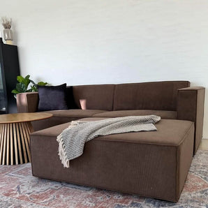Balu Sofa - Brun kordfløyel inkl. puff - 230 cm