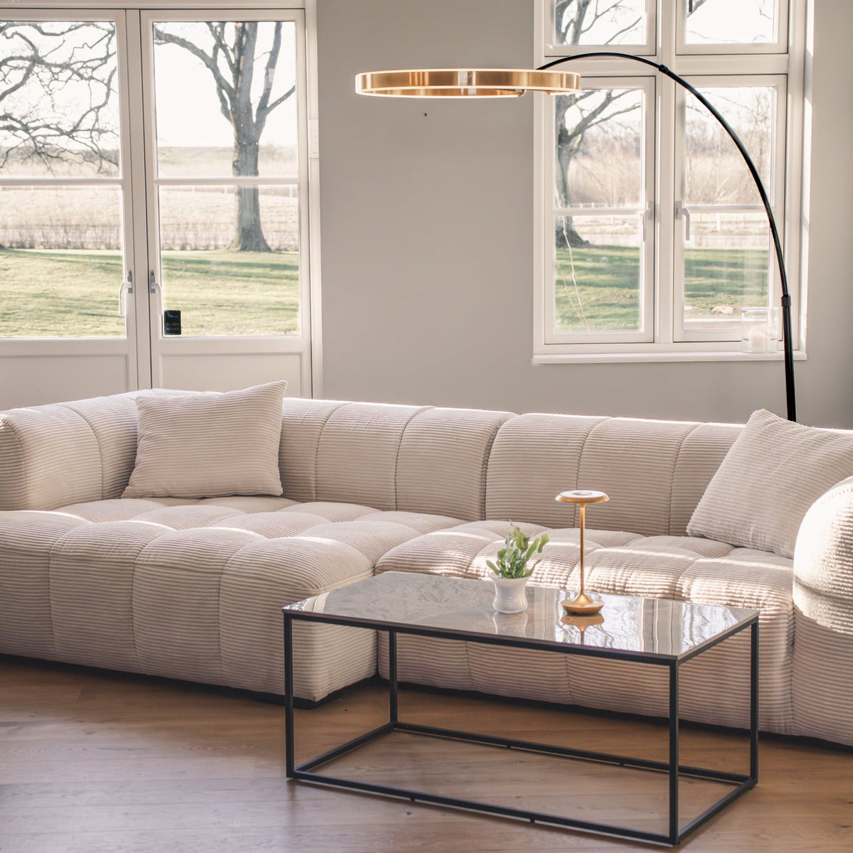 Bora Sofa - Lys Bredstripet Kordfløyel - Venstrevendt - 300 cm
