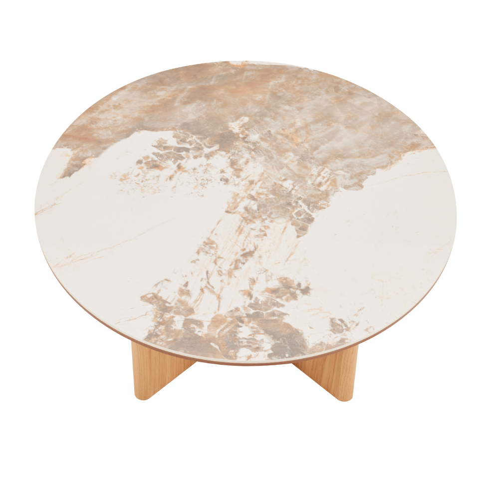 Rio Keramikk Sofabord - Ø80 cm - Natur Eik