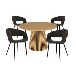 Spisebordsett - Måne Lamel Spisebord Natur + Nilo Brun Stoff (4 stk)