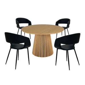 Spisebordsett - Måne Lamel Spisebord Natur + Nilo Sort PU (4 stk)