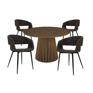 Spisebordsett - Måne Lamel Spisebord Smoked + Nilo Brun Stoff (4 stk)