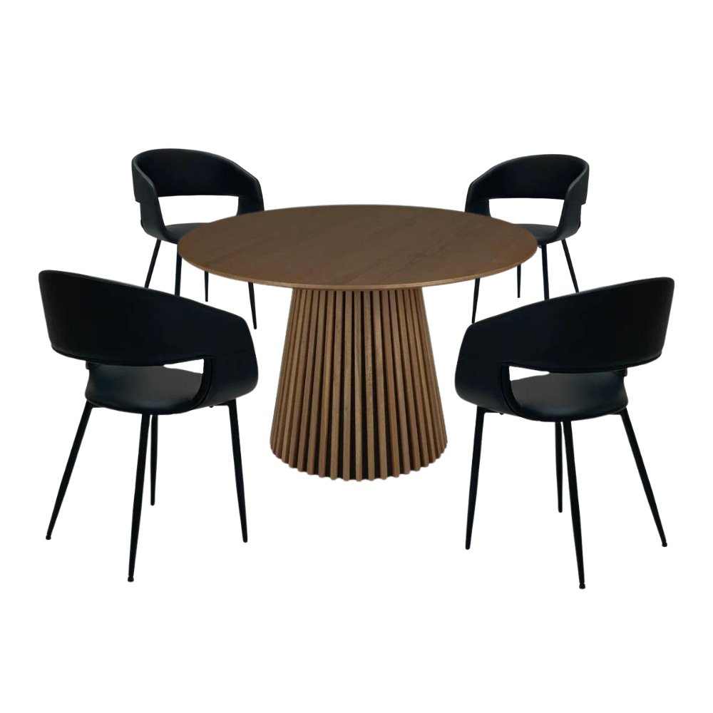 Spisebordsett - Måne Lamel Spisebord Smoked + Nilo Sort PU